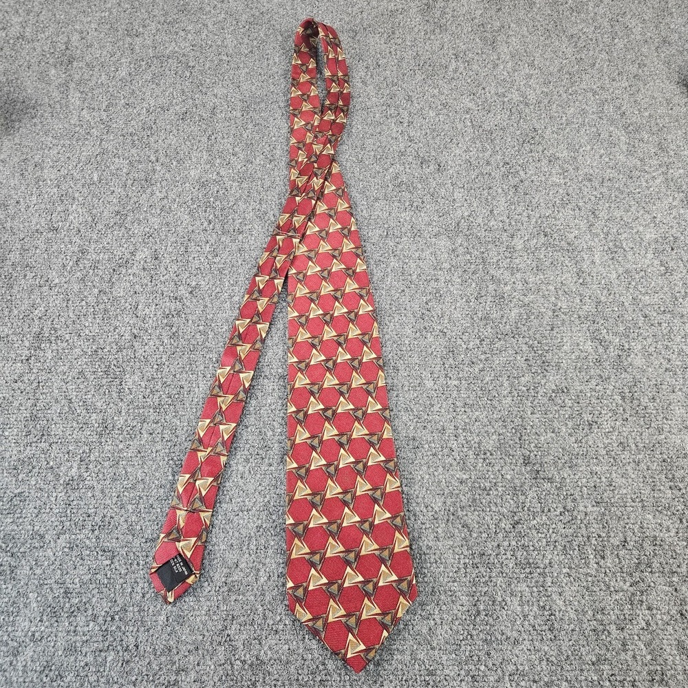Jhane Barnes‎ Silk Tie Made in Japan Geometric Red Gold Designer Necktie